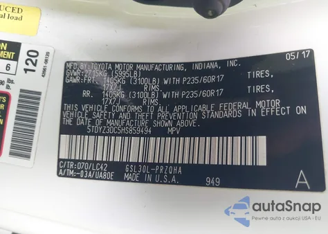 2017 Toyota Sienna Xle Premium 8 Passenger from USA, damaged, VIN 5TDYZ3DC5HS859494